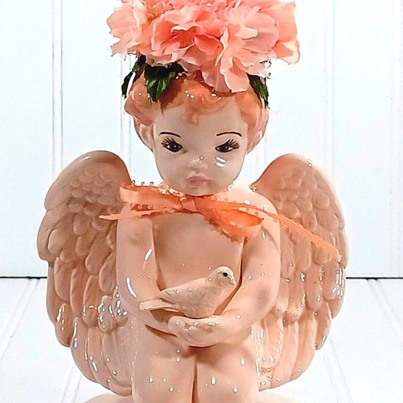 OOAK Baby Girl Angel Holding Dove Victorian Statue Cottage Shabby Chic Decor - Picture 9 of 15